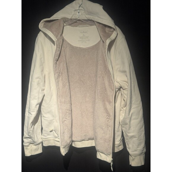 LL Bean Women’s XL Faux Fur Lined Full Zip Hoodie Off White Pockets Retro Y2K - Picture 5 of 7